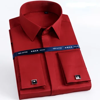 Qualidade de Luxo Algodão Mercerizado francês Botão de Punho de Camisas de Manga Longa, os Homens de Smoking de Casamento Camisa Alto Vestido de Camisa com botões de Punho