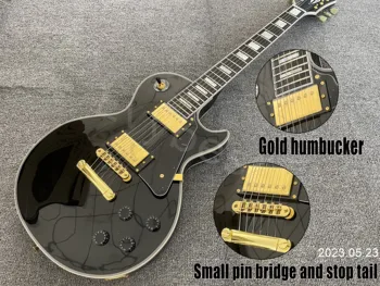 Guitarra elétrica Escala Ébano Preto Sólido Cor de Ouro Peças HH Captadores Com Pickguard Preto Pequeno Pino Ponte E Nut de Osso