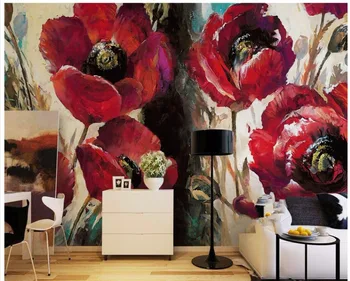 beibehang Personalizado ilustração 3d mural Europeia retro vermelho papoula, flor pintura de fundo papel de parede de sala de estar e papel de parede