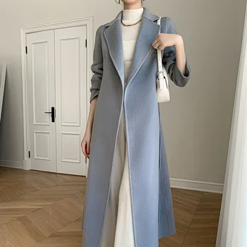 Casaco de Cashmere mulheres comprimento médio high-end frouxo e denso 100% lã casaco de lã