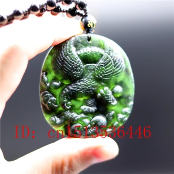 Chinês Preto Verde jade águia Jade Pingente Obsidiana Natural Charme Colar de Jóias de Moda, Amuleto da sorte Presentes Homens Mulheres