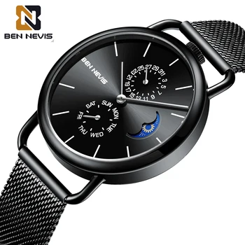 2023 BEN NEVIS Luxo Mens Relógios Masculinos Relógios Fase da Lua Calendário de Semana de Quartzo de Negócios relógio de Pulso reloj hombre BN4010G