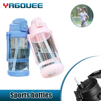 Plástico Fitness Esportes de Garrafa de Água de Grande Capacidade de Garrafa de Água com Palha Exterior Escalada de Bicicleta Portátil Garrafa de Bebida Chaleira