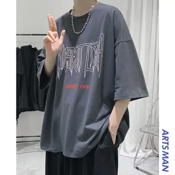 Os homens Verão T-shirt Gótico Alto Rua Negra, Punk, Hip Hop de Impressão de tamanho grande Tendência Superior de Manga Curta Tees Masculinas Mauricinho Streetwear