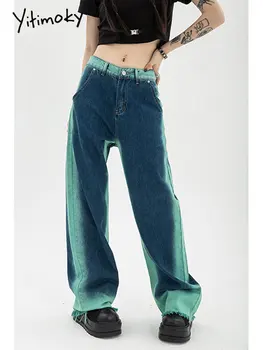 Yitimoky Baggy Jeans para Mulheres Gradiente Solta Vintage Perna Reta Femme 2022 Moda de Nova Y2k Streetwear Feminino Calças Calças