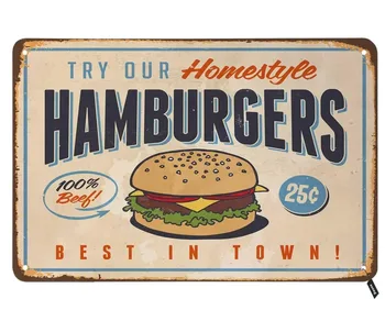 Hambúrgueres de Estanho Sinais,Tente o Nosso Doméstica Hambúrgueres de Melhor na Cidade Vintage Metal Estanho Sinal para os Homens, as Mulheres,a Decoração da Parede para Bares,