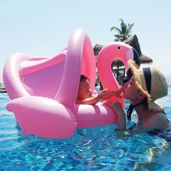 Flamingo Inflável de Mergulho Círculo para o Bebê Flutuar Pool de Natação Anel com as Sombras Flutuantes Assento de Verão de Partido de Praia Brinquedos de Água