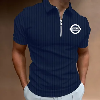 Business Casual T-shirt masculina Nissan logotipo do carro de impressão de alta qualidade de Textura dos homens lapela T-shirt, camisa de POLO de mangas curtas