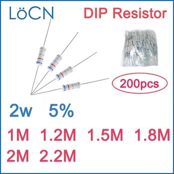 200pcs 5% 2W Resistor de Filme de Carbono DIP 1 milhão de 1,2 M A 1,5 M e 1,8 M 2 M 2.2 M OHM anel de Cor LoCNService 1R~2,2 M de Alta Qualidade