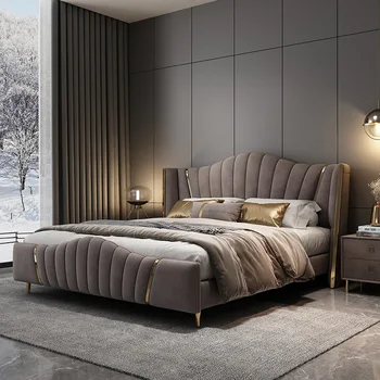 Luxo moderno e tecnologia simples pano cama de casal 1,8 m 2.0 quarto principal atmosférica líquido vermelho cama italiana novo tecido cama