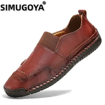 SIMUGOYA Nova de couro, calçados masculinos e calçados casuais costurada à mão, confortável, respirável homens vadios Zapatos para homens 38-47