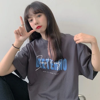 Mulheres T-shirts, Tops Japonesas Kawaii Senhoras Ulzzang Solta Preguiçoso Letra Imprimir Camiseta Feminina coreano Harajuku Roupas Para Mulheres