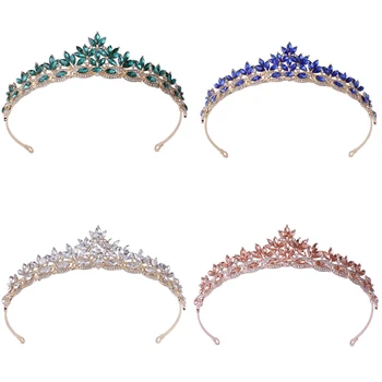Rainha Da Coroa De Princesa Diadema, Verde, Azul, Laranja Strass Cocar De Chefe De Cristal Tiara De Noiva De Cabelo Jóias Acessórios