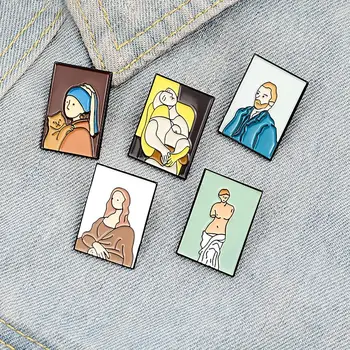 A arte de Pintura a Óleo, Esmalte Pinos de desenhos animados Van Gogh Vênus Broches Emblema Camisa Pin de Lapela com Fivela de Lona Jóia de Presente para Amigo