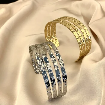 Irregular de Ouro Pulseira para Mulheres 3 Estilos de Aço Inoxidável de Casamento Oco Geometria Punho Braceletes de bijuterias