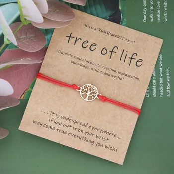 Faça Um Desejo Árvore da Vida Pulseira de Amizade Árvore da Vida Pulseira de Corda Vermelha Desejo da Jóia Mulheres Homens da Família Pulseira de Presente