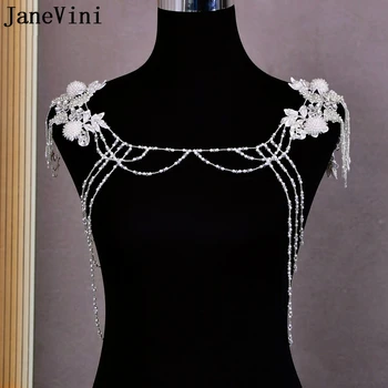 JaneVini De Cristal De Luxo Ombro Jóia Colar De Correntes De Dubai Noiva Ombro Cobrir As Mulheres De Vestido De Noiva Pérolas, Jóia Do Corpo 2023