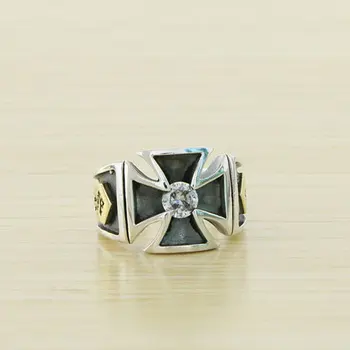 Prata 925 Esterlina de Diamante Branco Cruz Anel Punk na moda personalidade retro Tailandês anel de prata masculino e feminino índice dedo