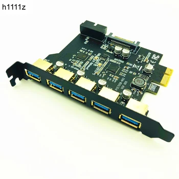 Super Velocidade PCI-E USB 3.0 de 19 Pinos 5 Porta de Expansão PCI Express Card Adaptador SATA de 15 pinos Conector com Driver de CD para o ambiente de Trabalho do PC
