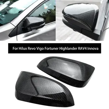 A Fibra de carbono Lado do Espelho de Vista Traseira Tampa de fecho de Decoração de Guarnição para Toyota Hilux Revo Vigo Fortuner Highlander RAV4 Innova