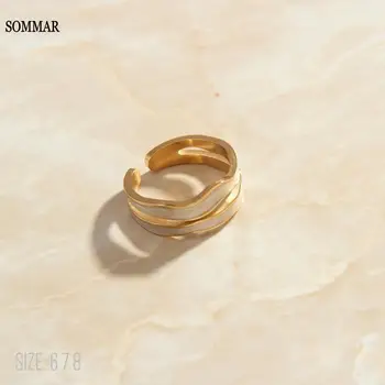 SOMMAR mais Recente Chegada da cor do Ouro do tamanho 6 7 8 Namorada anéis de casamento esmalte efeito de fumaça abrir o anel de opala preços em euros