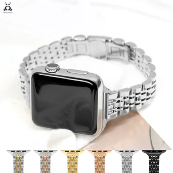 Borboleta pulseira de fivela para a Apple, Assistir série 7 6 SE 5 4 3 2 1 cinta de aço inoxidável slim 7-linha do bracelete chain adequado 41 45mm