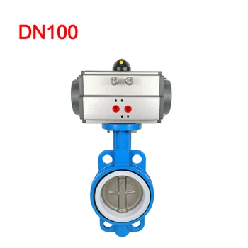 DN100 Bolacha Automático de Líquido /Gás /Água /Gás de Óleo Pneumático Válvula de Borboleta 304 Placa da Válvula do Ácido E do Alcalóide Resistência à Corrosão