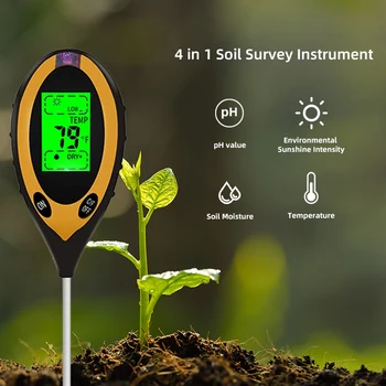 Digital, 4 Em 1 Medidor de PH do Solo a Umidade do Monitor de Temperatura de luz Solar Testador para o cultivo de Plantas de Lavoura com Blacklight