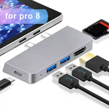 8 Hub Estação de Ancoragem para o Microsoft Pro 8 9 X com 4K HD Multimedia Interface USB C PD Carregamento 2 USB3.0 Porta USB C Hub quente
