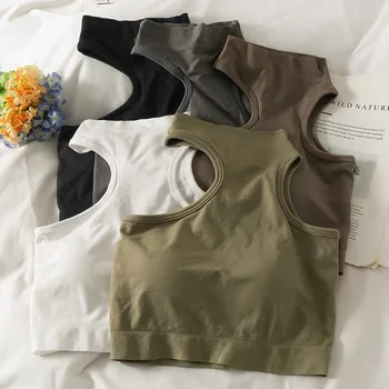 Tops para a Mulher de Malha Sexy Cortar blusas de Ombro Halter Tanke Mulheres Construído Em um Sutiã Camis para Mulheres sem Mangas Venda Quente