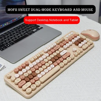 MOFII Doce Bonito sem fios Bluetooth/2,4 G de modo Duplo Conjunto de Teclado e Mouse Para Desktop,Notebook,Tablet,Misto de Cores Keycaps