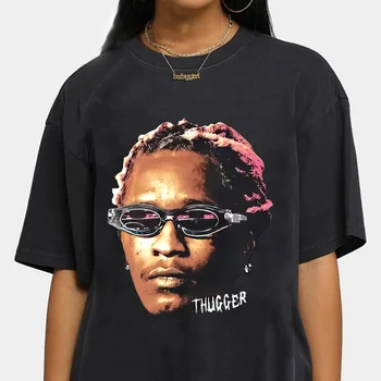100% do Algodão do Unisex do T-Shirt Mulheres Homens Camisetas Bandido Jovem Thugger Gráfico T-shirt Rapper Estilo Hip Hop Tshirt Frete Grátis