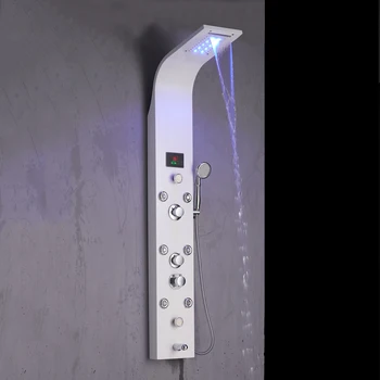 Moderno Temperatura de Aço Inoxidável Chuveiro de HIDROMASSAGEM com Painel de LED de Chuva Cachoeira do Chuveiro