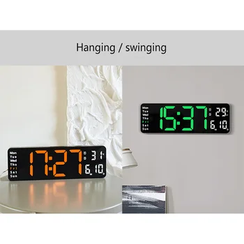 Digital Relógio de Parede Controle Remoto de 13 Polegadas Temperatura de Semana de Exibição Dual Alarmes Tabela de Decoração de Parede com Termômetro