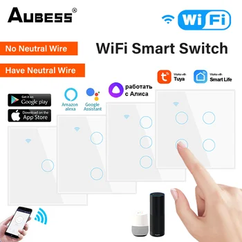 Tuya wi-Fi Smart Switch 1/2/3/4 Gangue Inteligente Interruptor do Toque do Aplicativo de Controle Remoto Sem Fio Neutro 100-250V Para o Alexa Inicial do Google
