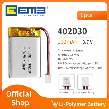 EEMB 402030 3.7 V Bateria 190mAh Recarregável de Polímero de Lítio de Bateria Para Dashcam,Lanterna,o Orador de Bluetooth, GPS,Câmera