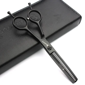 Tesoura conjunto preto tesoura de cabeleireiro cabeleireiro tesoura de cabeleireiro tesoura plano de corte de dentes de uma tesoura de 5.5 polegadas de desbaste