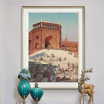 Hiroshi Yoshida Impressão De Arte Do Cartaz Jami Masjid Delhi A Partir Da Índia E Do Sudeste Da Ásia Série De Lona Da Pintura De Decoração De Parede De Imagem