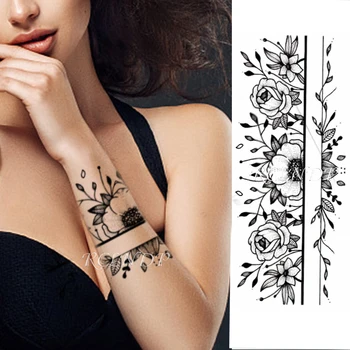 Impermeável Tatuagem Temporária Adesivo preto branco linda flor sexy Falsa Tatoo de Mama no Peito Costas Barriga Flash Tatto Para as Mulheres, Menina