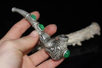 China popular antigo Tibetano prata-incorporado gelo verde jade Tibetano prata tubo