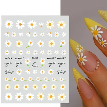 Nail Art 3D Adesivos de Verão Daisy Florais Brancos, Pétalas de Flores, Folhas de Adesivos de Unhas Manicure, Para Decoração de Unhas Dicas de Beleza