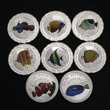 8PCs Mar Incrível vida Selvagem Coloridos Peixes Ornamentais Treasumres Animal Moeda Comemorativa Coleção de lembranças