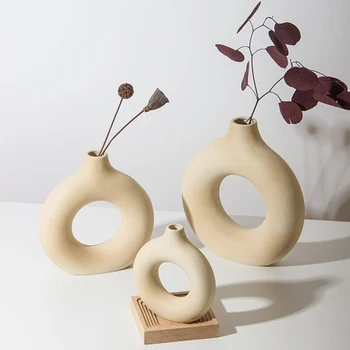 Nordic Oco Do Vaso De Cerâmica Grama De Pampas Donuts Vaso De Flores, Decoração Acessórios De Escritório Sala De Estar Decoração De Interiores