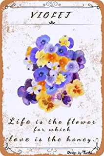 A vida é um Amor de Flor Violeta de Ferro Cartaz Pintura de Estanho Logotipo Vintage de Decoração de Parede Café-Bar em Casa Artesanato
