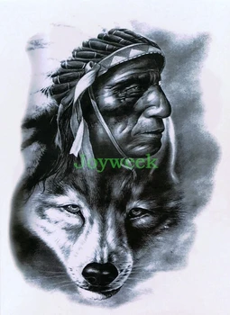 Impermeável da Etiqueta Temporária Tatuagem grande tribo caçador e o lobo tatto adesivos flash tatoo falsas tatuagens para mulheres, homens