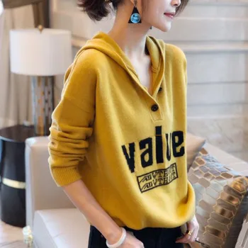 Suéter com capuz moda estrangeira estilo camisola de malha frouxa versão coreana suéter casaco novo para mulheres