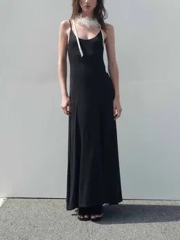 Verão nova moda feminina casual e elegante festa de rua francês high-end sentido preto slim camisole saia longa do vestido