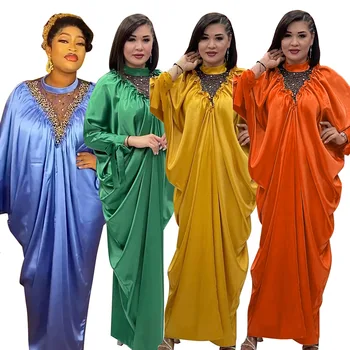 Africano de Vestidos de Festa para Mulheres de grandes dimensões de Cetim Túnica Africana Roupas de Noite, Vestido de Muçulmano Moda de Babados Abayas Maxi Dress
