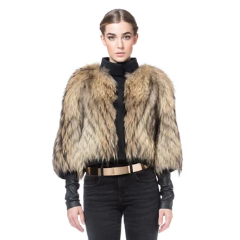 Inverno Casaco De Pele De Mulheres Reais Raccoon Fur Casaco Clássico Gola Redonda Casaco Quente De Espessura Outwear De Alta Qualidade