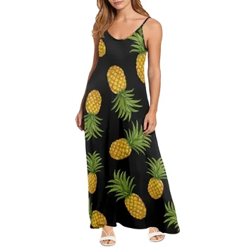 Verão Abacaxi Impressão de Moda de Vestido das Mulheres Polinésia Estilo Havaiano com decote em V sem Mangas Vestido Elegante Casual Solta Club Vestido